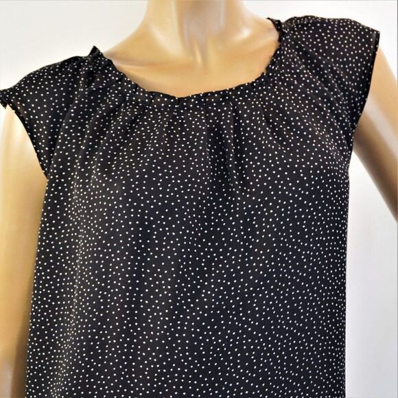 LC Lauren Conrad Womens Top Navy Blue Swiss Dot Chiffon Bow Back Blouse Sz XS - Picture 2 of 7
